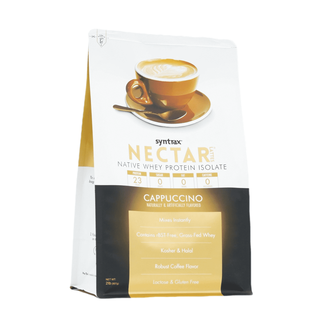 Syntrax Nectar Lattes, Cappuccino, 2 lb. Native Whey Protein Isolate Powder, Caffeine Free