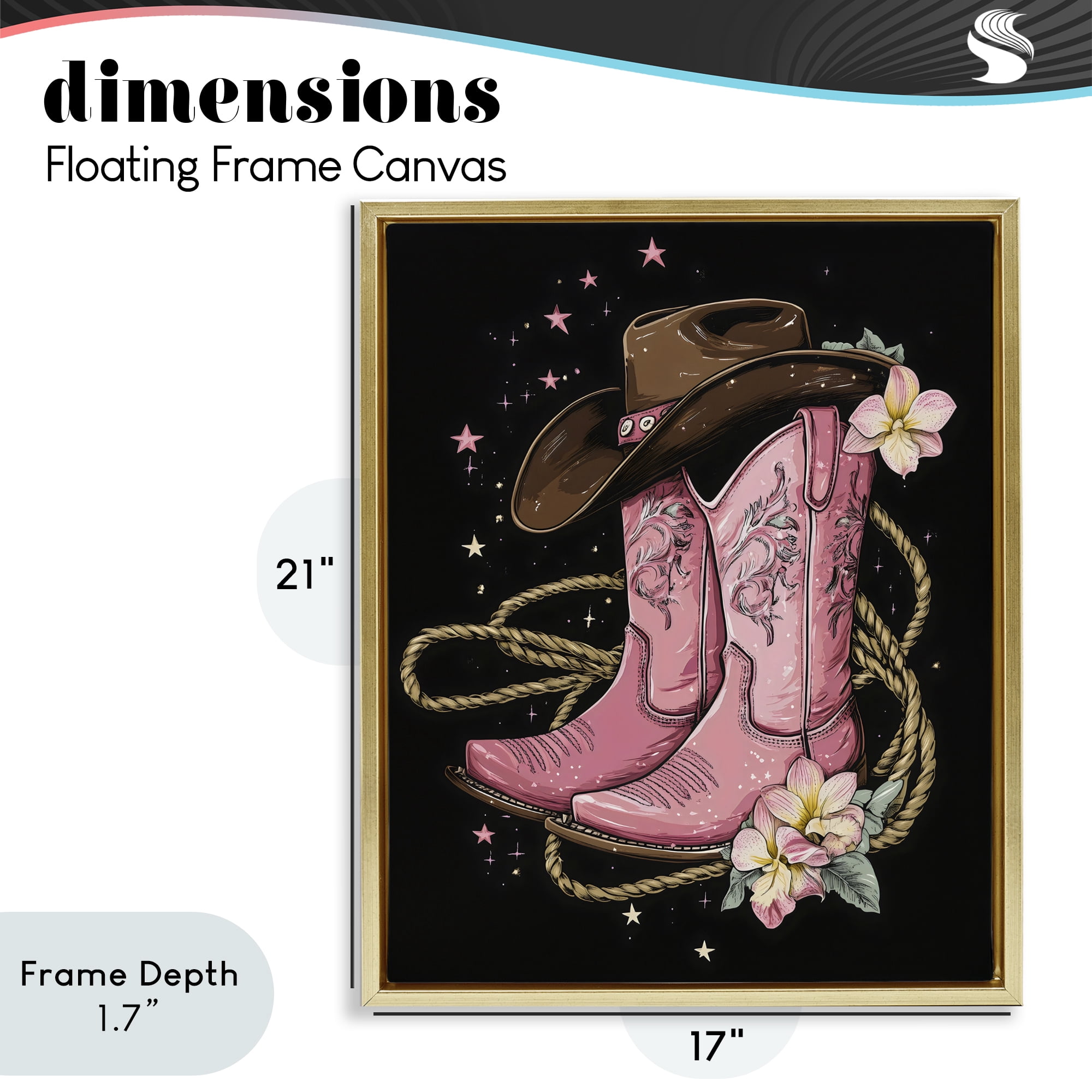 Stupell Industries Western Chic Pink Boots Gold Framed Floater Canvas Wall Art, design by Creative Studio