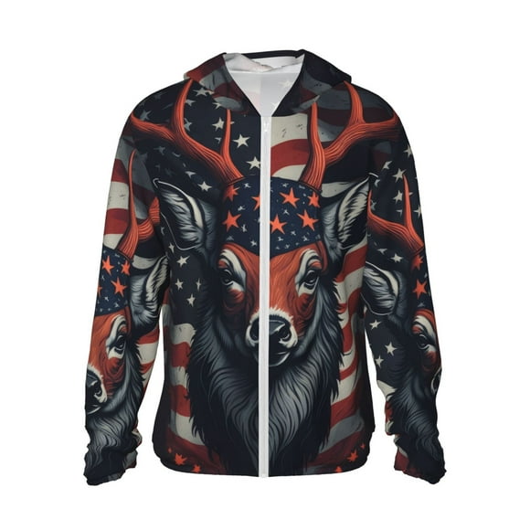 Vsdgher Sweat à Capuche Imprimé Tête de Cerf Moderne USA pour Hommes Femmes, Manches Longues Protection Solaire Pêche pour Course Natation-Petit