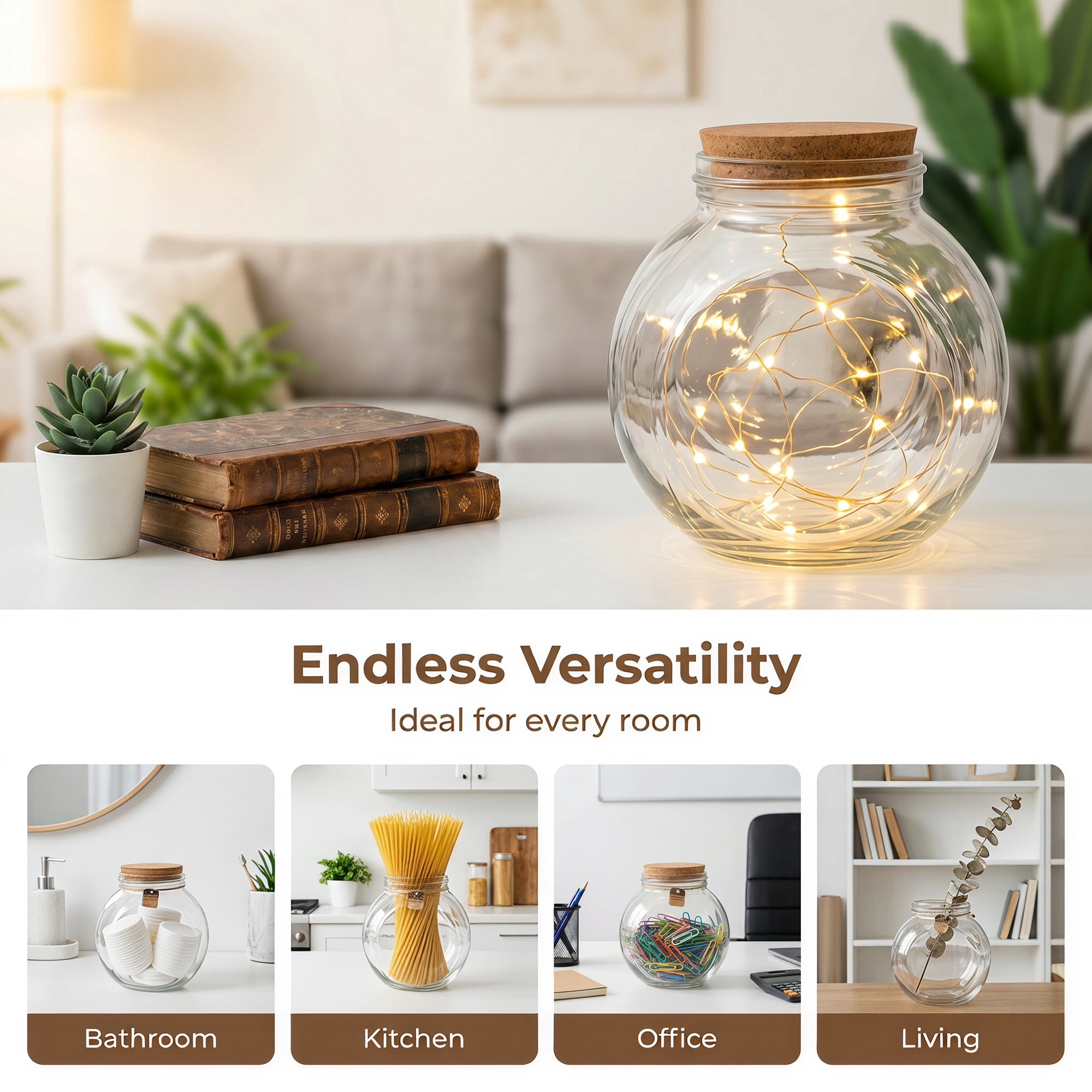 Unique Bargains Glass Storage Jars with Cork Lids and Jute Twine Tags 4.1"x 4.1"x 5.3"