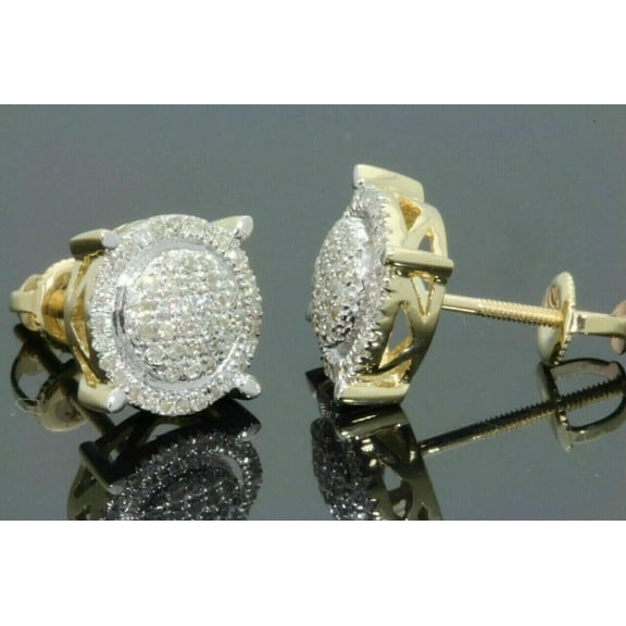 Moissanite 2Ct Round Cut Men's Cluster Stud Earrings 14K Yellow Gold Plated