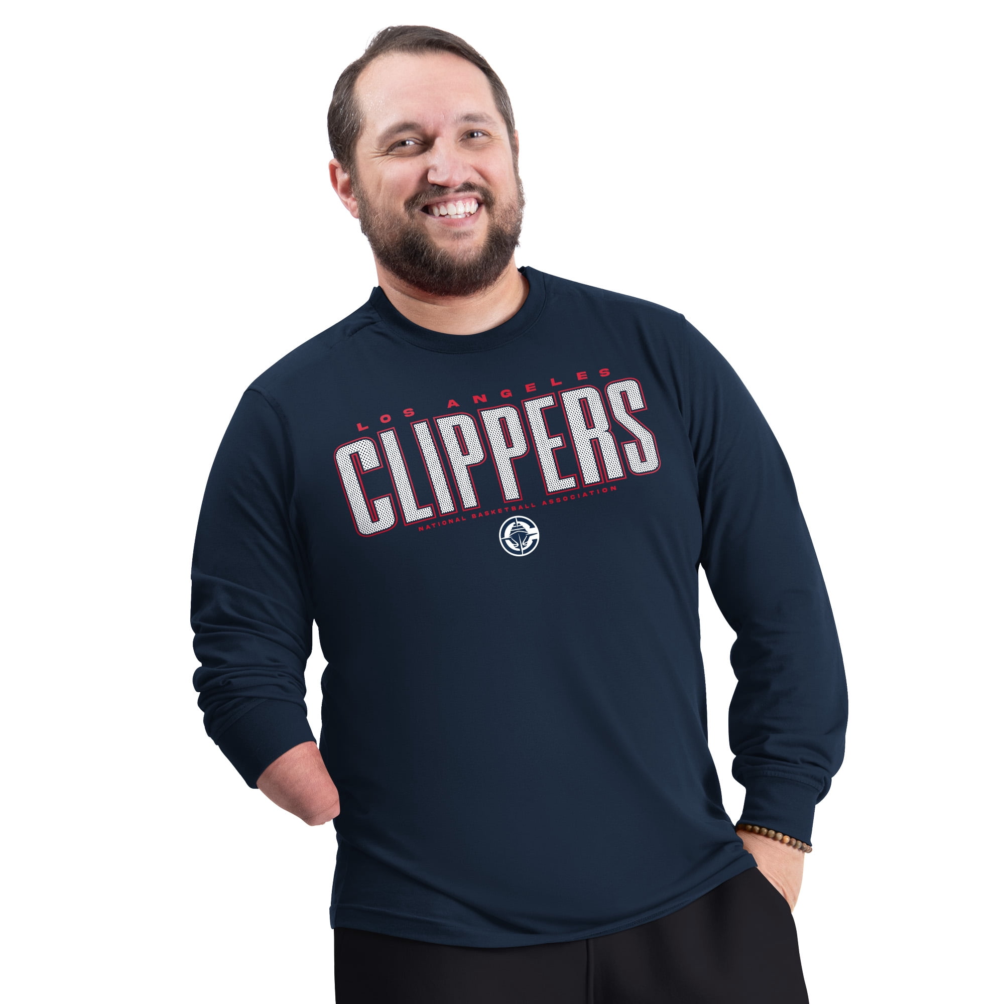 Men's G-III Sports by Carl Banks Navy LA Clippers Adaptive Printed Mesh Effect Long Sleeve T-Shirt
