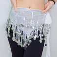 thumbnail image 1 of Toalla de cintura para mujer, estilo casual, con lentejuelas y borlas, para danza del vientre, danza india, poliéster, 1 of 5