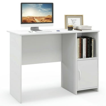 Barara King Home Office Desk, Computer Desk, Study Writing Gaming Table Workstation, Modern Computer Desk with Cabinet-White