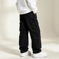 thumbnail image 3 of RUTAYY Boys Cargo Jeans Solid Color Multi Side Cargo Pockets High Waist Button Fly Loose Casual Bottoms Black, 3 of 5