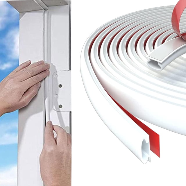 Tira de sellado de puerta para burlete, burlete para puerta en forma de D, tira de sellado de puerta autoadhesiva para marco de puerta, burlete, aislamiento acústico (blanco, 33 pies)