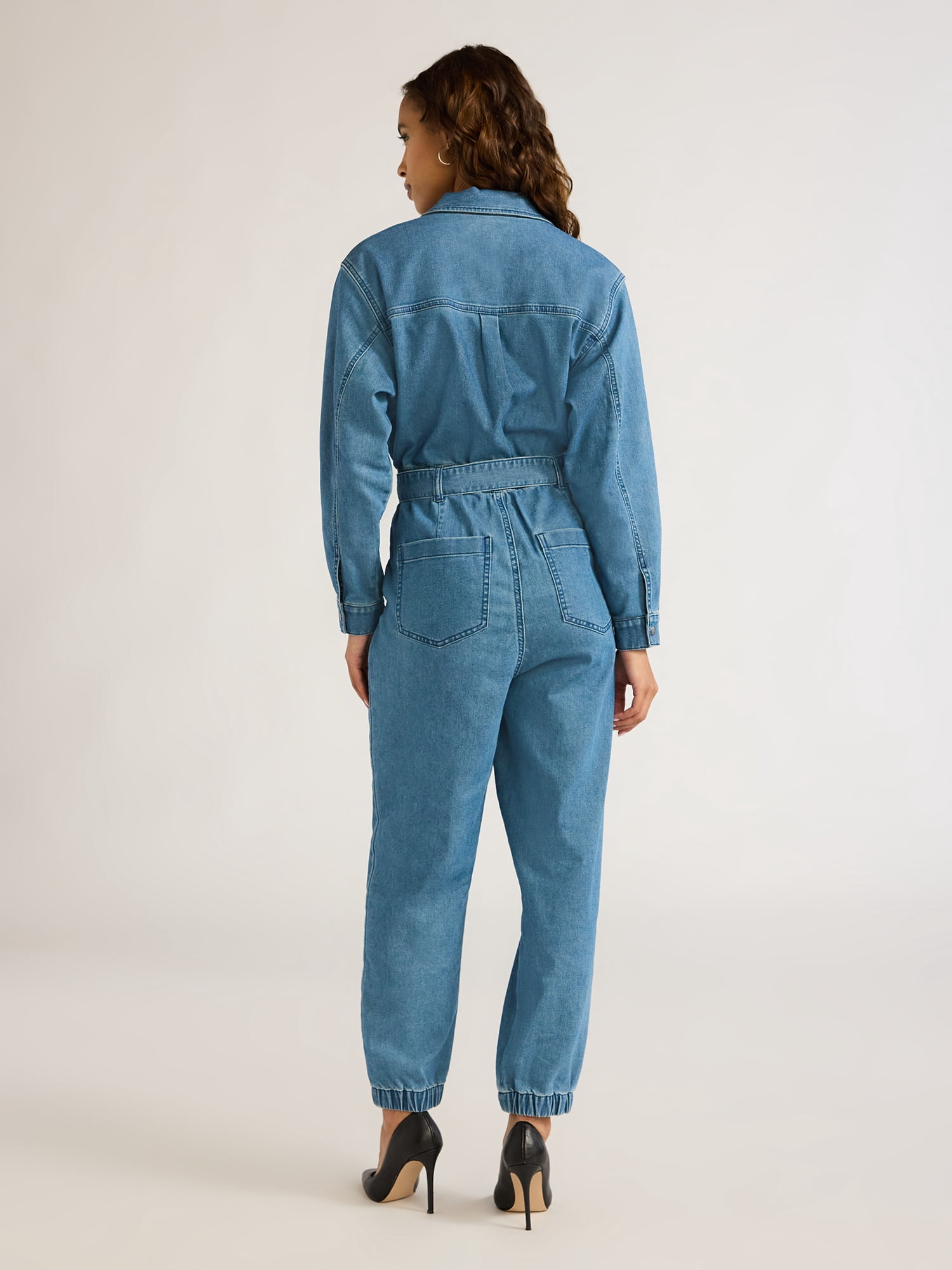 Sofia Jeans Women's and Women's Plus Size Utility Jumpsuit with Long Sleeves, 26" Inseam, Sizes XS-5X