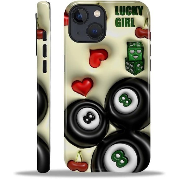 Case for iPhone 15 Plus, Hybrid Heavy Duty 2 in 1 Full Body Rugged Shockproof Protection Glossy Case for iPhone 15 Plus - Lucky Girl Ball
