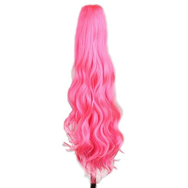 yuehong Extensiones de cabello onduladas largas de 21 pulgadas con clip colorido, peluca rizada con cola de caballo (rosa intenso)