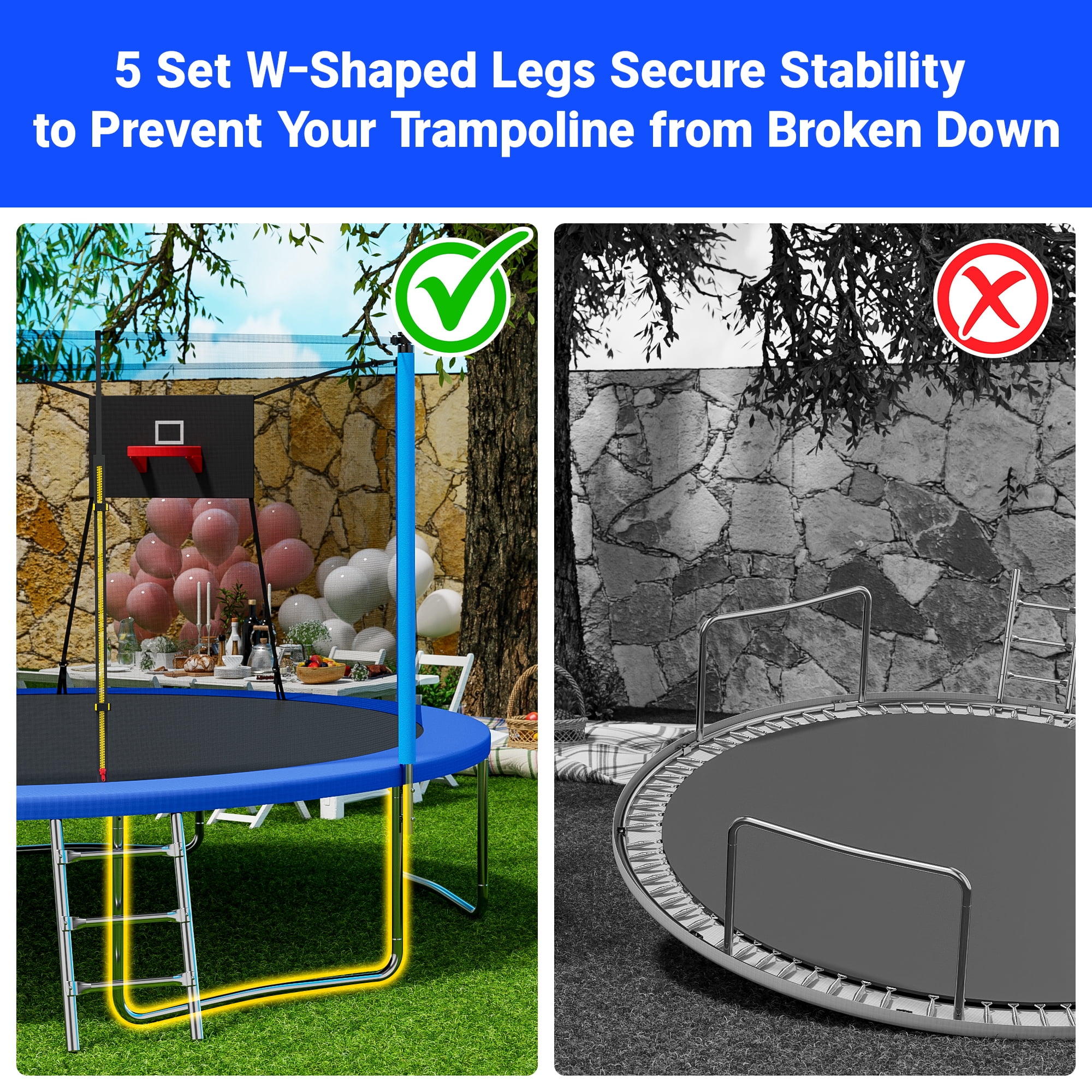 Yoneston 14ft Kids Trampoline with Basketball Hoop, 1300LBS Upgraded Round Outdoor Trampoline with Enclosure & Ladder, Heavy-Duty Backyard Trampoline for Children Gift, Blue