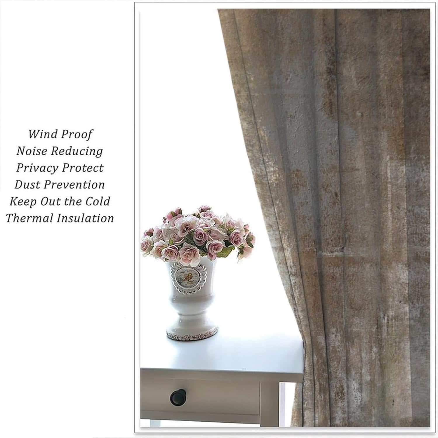 Rustic Curtains Tan Brown Abstract Wood Blackout Print Rod Pocket Window Drapes for Bedroom Living Room 42x63in