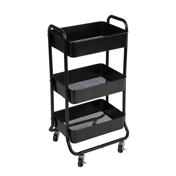Mainstays 3 Tier Metal Laundry Cart, Rich Black, Easy Rolling