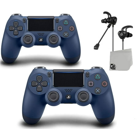 PS4 Wireless Navy Blue DualShock 2 Controller Bundle - Like New With Earbuds BOLT AXTION