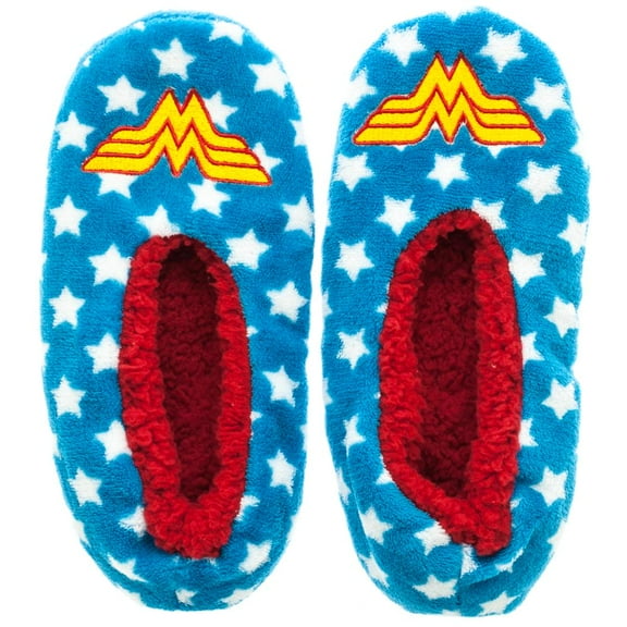 Wonder Woman Logo and Stars Womens Soft Cozy Slipper Socks (L/XL)