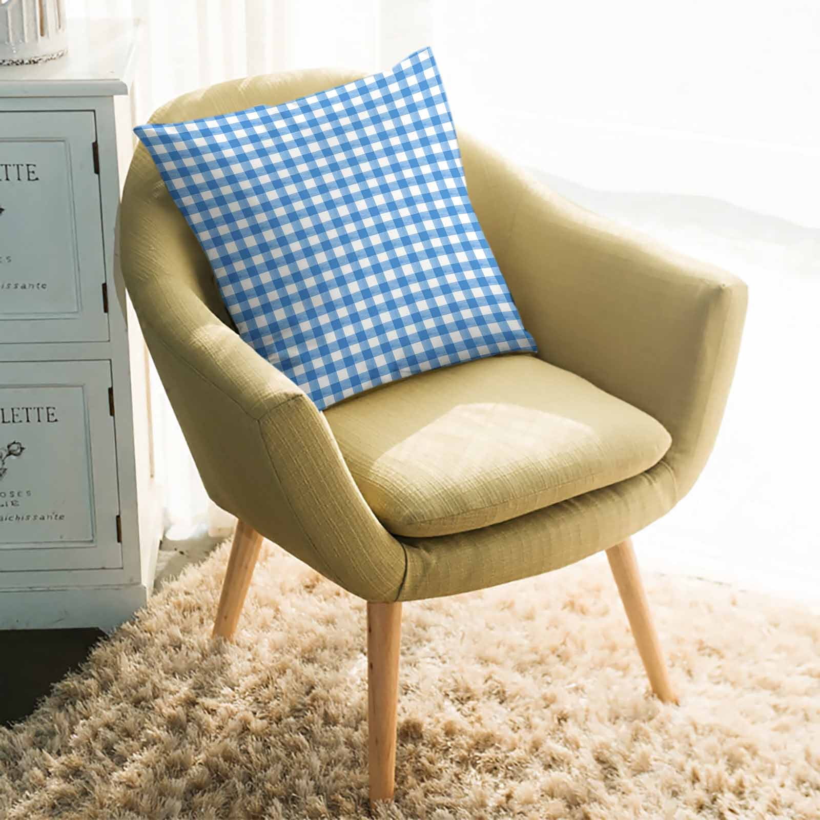 Throw Pillow Covers 20x20 Inch, Blue Decorative Pillow Cases for Couch Sofa Bed, Country French Rustic Buffalo Plaid Modern Art Cotton Linen Square Home Decor Pillowcases with Hidden Zipper