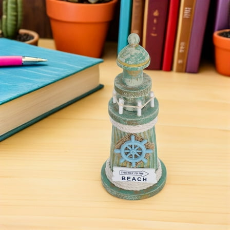 ELAYARD Multi-Color Wooden Lighthouse Figurine Nautical Ocean Decor for Home, Office, Kids Room, Coastal Style, 6.5 x 4.5 x 4.5 Inches