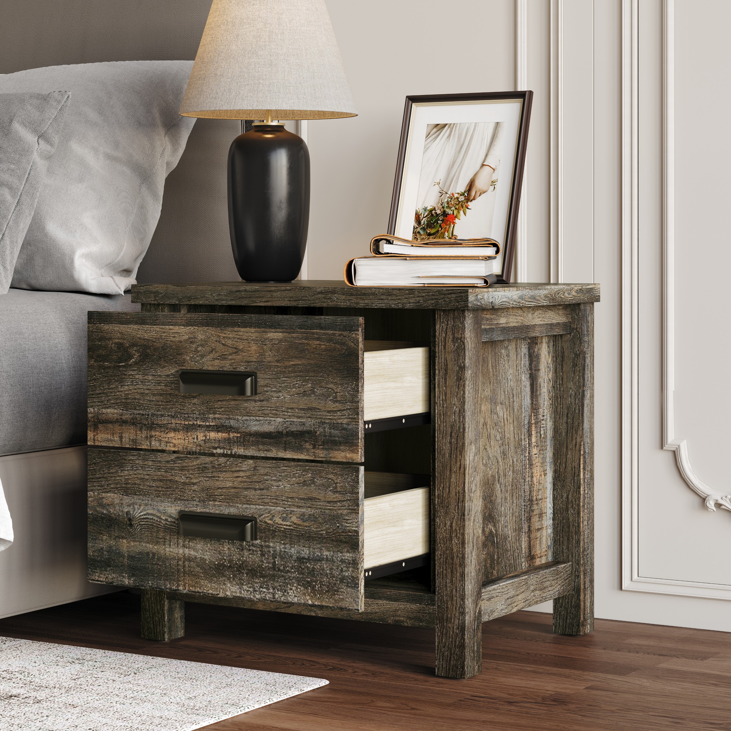Home Design Racine 2 Drawer Nightstand, Brown Oak