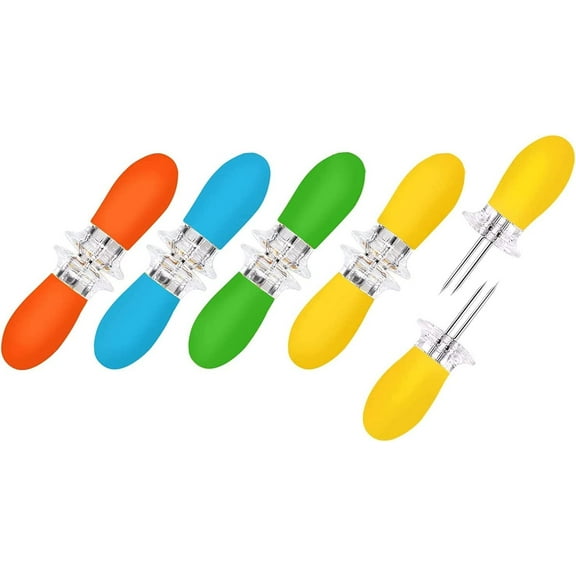 4 Pairs Corn Holders, Stainless Steel Corn on The Cob Skewers, Corn Forks with Rubber Handle for Kitchen Cooking Tools and BBQ Party Utensils,4 Colors