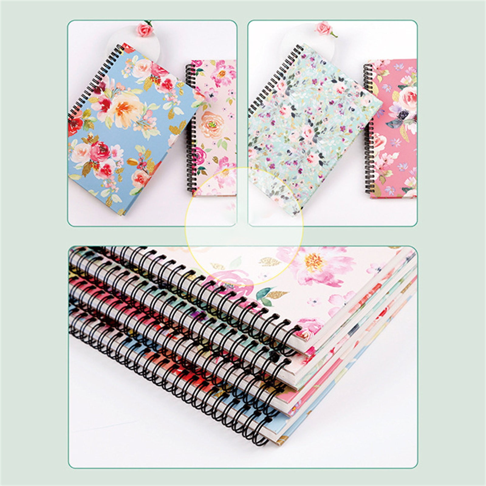 Clearance notebook for recording under $20,Notebook 4 Pcs Thick Flower Design Hardcover 8mm Ruled 4 Color 80 Sheets 160 Pages Journals For Study And Notes 2PC