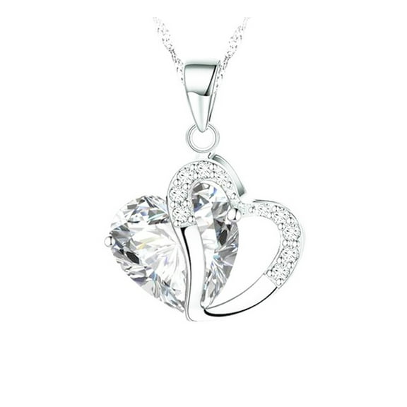 Emma Manor EM 14k White Gold Plated White Crystal Heart Pendant Female Necklace