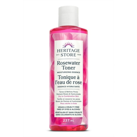 Heritage Store - Essence hydratante à l'eau de rose | Tonifie et affine les pores | Végétalien et sans cruauté envers les animaux | Sans colorants ni alcool | 237 ml