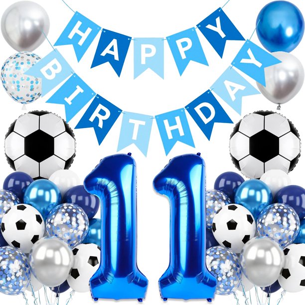 Set de decoración de fiesta con tema de fútbol con globo número 11