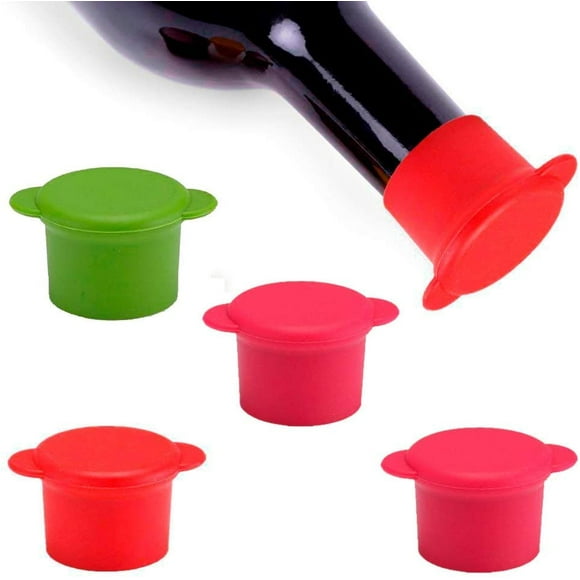 Kitchenware Bottle Caps Reusable and Unbreakable Sealer Covers-Silicone Stoppers to Keep Wine or Beer Fresh for Days with Air Tight Seal-Set of 5 (Rose Red)