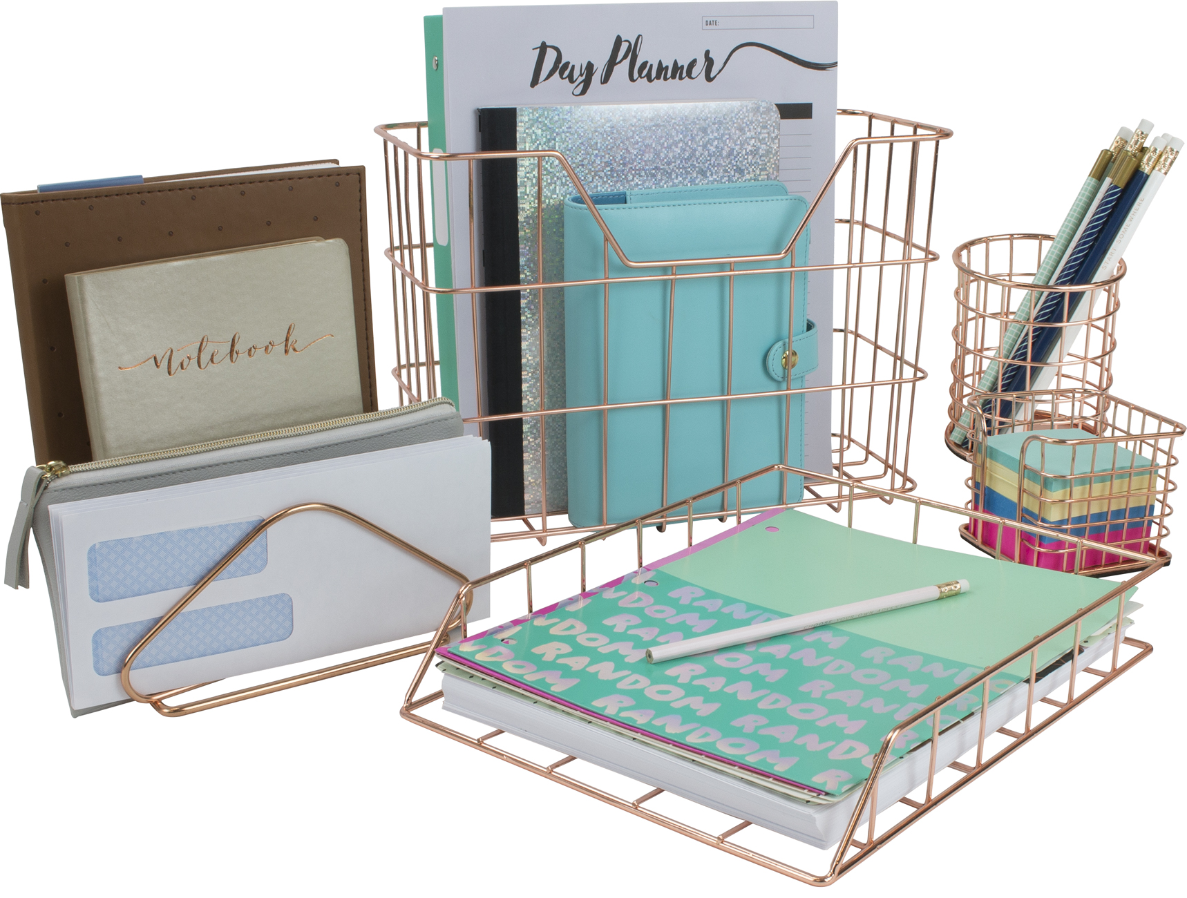 Sorbus 5-Piece Desk Organizer Set for Home and Office, Copper Metal Desk Storage Set