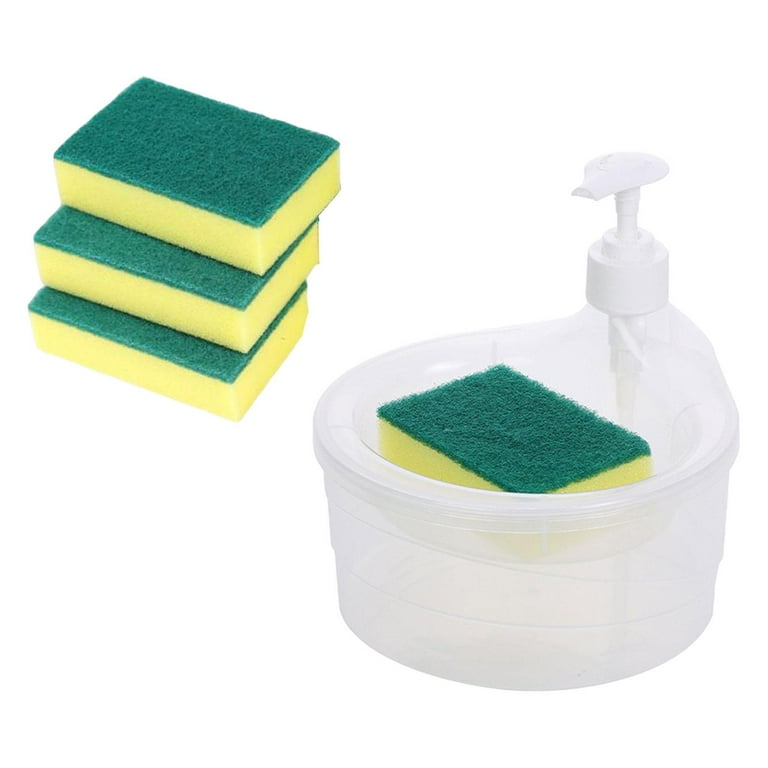 ＫＬＫＣＭＳ Dish Soap Dispenser and Sponge Holder Dish Washing Liquid Dispenser  5 Sponge Reusable Sink Dish Washing Soap Dispenser for Home Restaurant