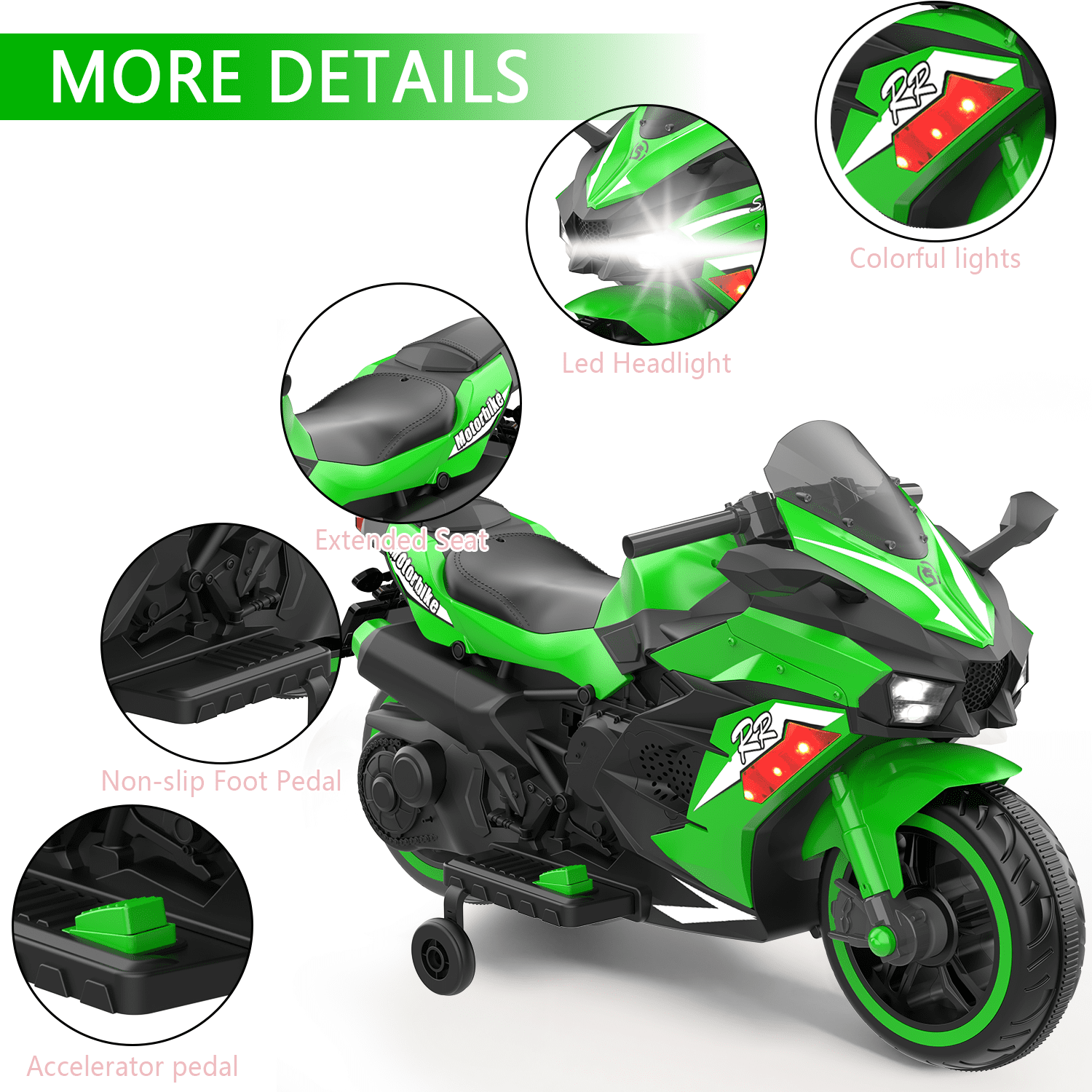 HNH 12V Ride on Motorcycle for Kid, Electric Motorcycle with Music, Lights, Bluetooth