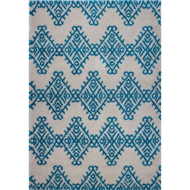 Ladole Rugs Modern Soft Trellis Geometric Bedroom Dining room Living Room Carpet Area Rug in Turquoise-Ivory