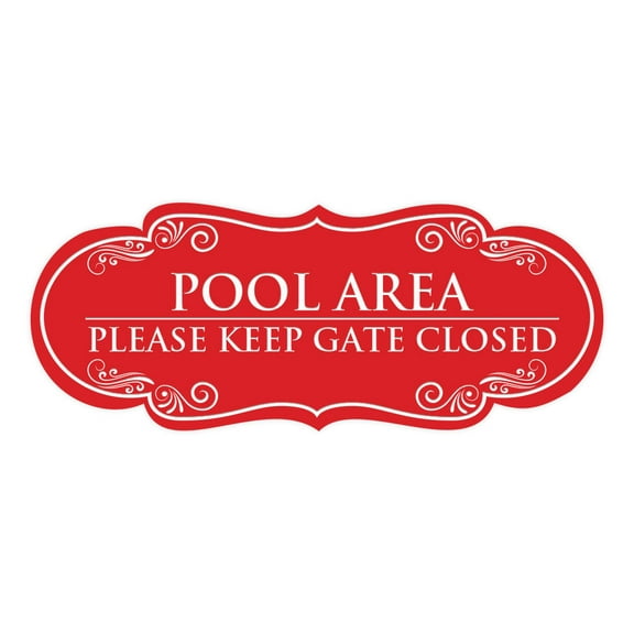 Signs ByLITA Designer Pool Area Please Keep Gate Closed Elegant Design Clear Messaging Durable Construction Easy Installation Sign (Red) - Large