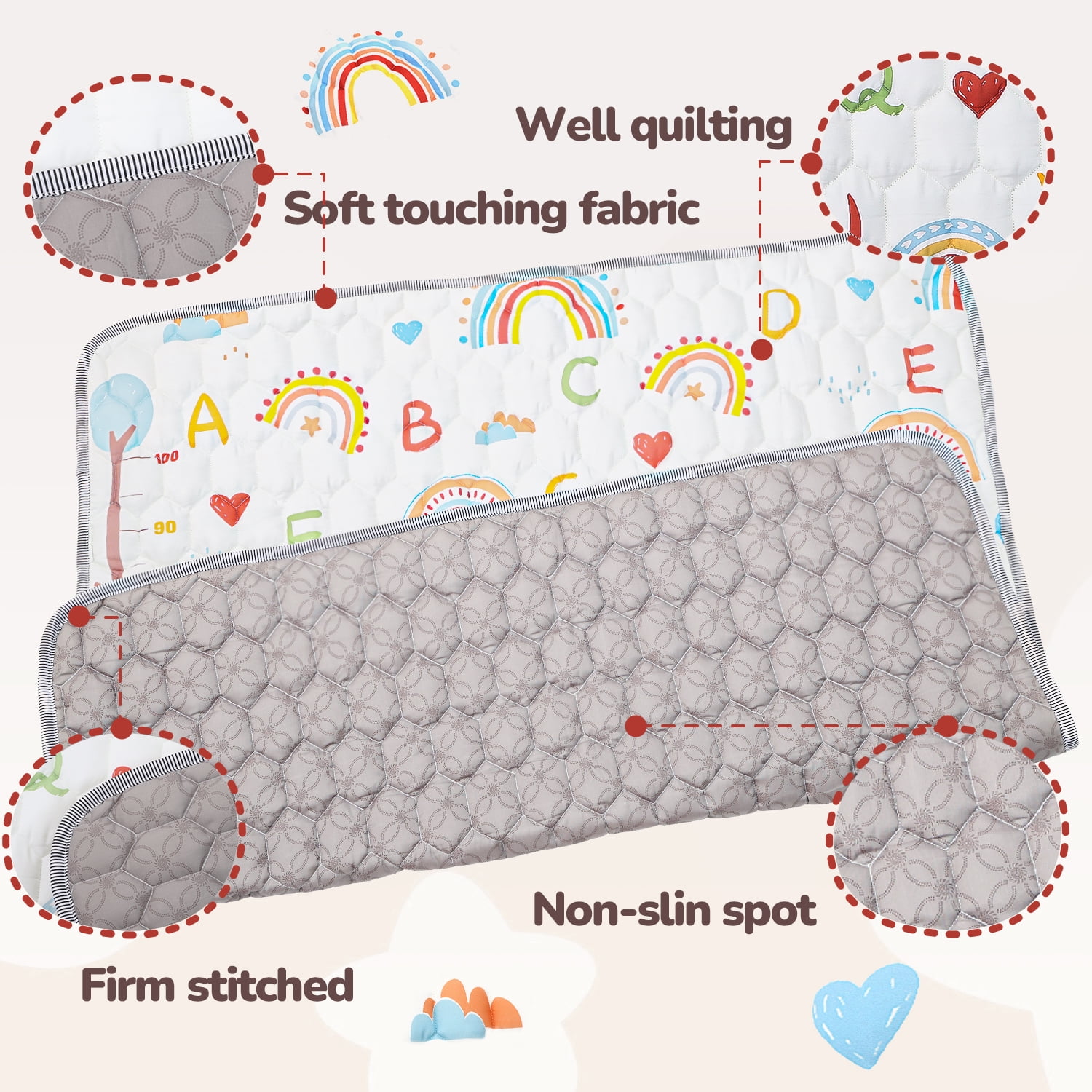 JoyStone Baby Play Mat, 50" x 50" Thick Crawling Mat for Playpen, Soft Non-Slip Floor Surface for Babies, Toddlers