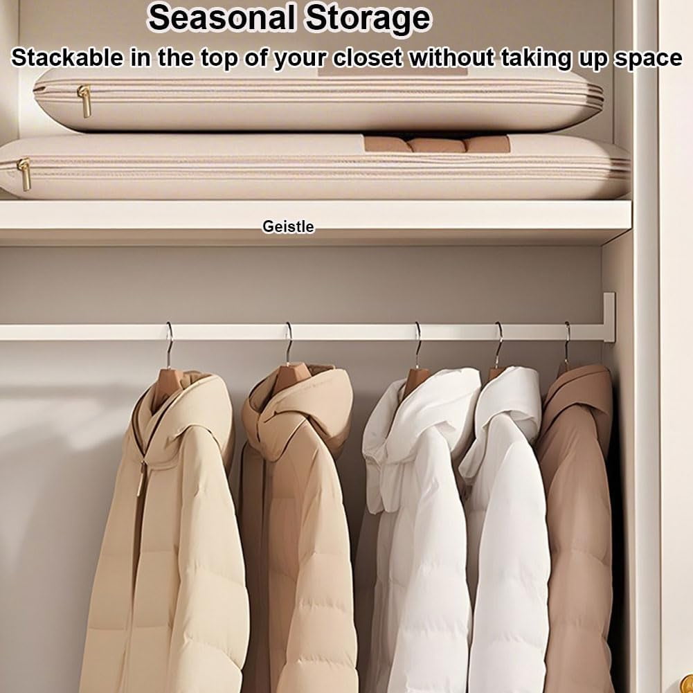 Space Saving Hanging Garment Bag with Self Compression Zipper,Space Saver Closet Organizers,Dust Cover Clothes Bags for Down Coat (Pink, Large)