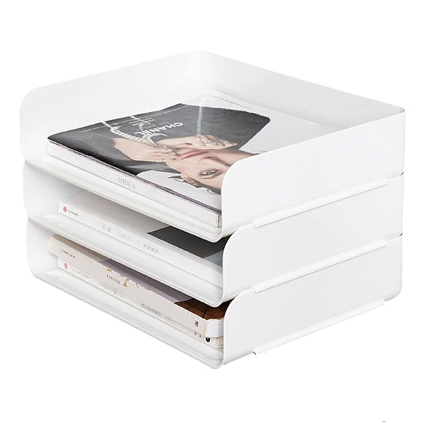 Bandejas de papel transparentes apilables HKeeper para escritorio Organi (paquete de 3)