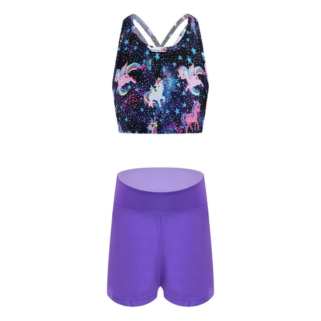 TiaoBug Girls Active Tracksuits 2 Piece Dance Sport Outfits Print Top