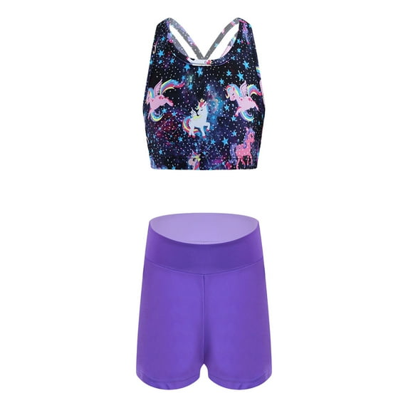 MSemis Kids Girls 2Pcs Workout Sports Outfit Crop Top Boyshorts Tracksuits