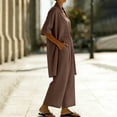 thumbnail image 4 of Mifsaly Two Piece Linen Sets for Women Open Front Long Cardigan and High Waisted Wide Leg Jumpsuits with Pockets Lightweight Flowy Summer Casual Vacation Matching Outfits Brown,XL, 4 of 8