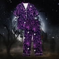 thumbnail image 7 of Purple Halloween Pajamas For Women Satin 2 Piece Loungewear,Button Down Tops Drawstring Long Pants Sleepwear Sets,Fall Winter,Holiday Party,Halloween Pajama Set Women XL, 7 of 7