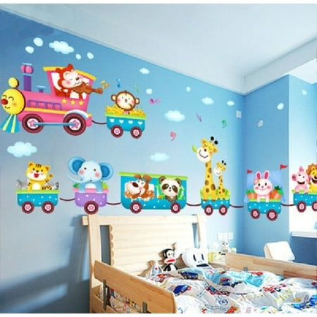 Animal Train Wall Window Stickers Decals Vinyl PVC Kids Baby Nursery Room