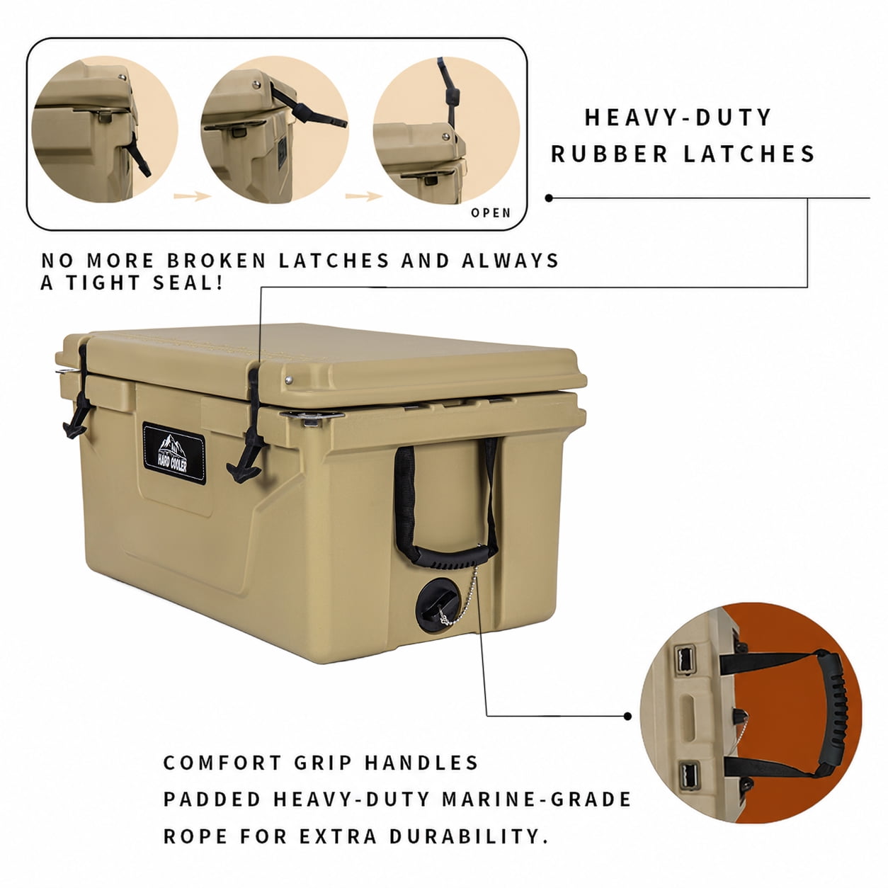 65QT Rotomolded Ice Cooler Box, 5 Days Ice Retention Outdoor Ice Chest with Wheels, Food Grade Portable Cooling Box for Camping Fishing Beach BBQ Holds 54 Cans