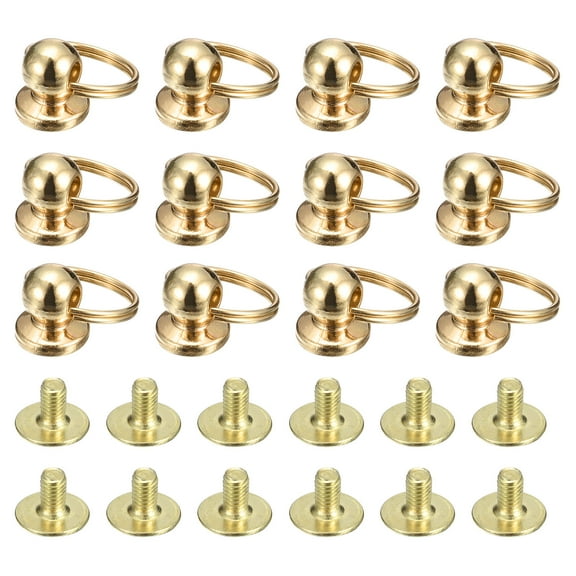 6x8mm Ball Head Stud Rivets Screw Back with Double Split Ring, 12Pack Button Nipple Rivet, Gold Tone