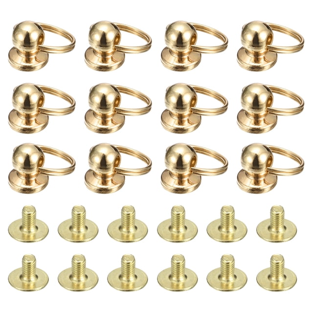 Unique Bargains 6x8mm Ball Head Stud Rivets Screw Back with Double Split Ring, 12Pack Button Nipple Rivet, Gold Tone