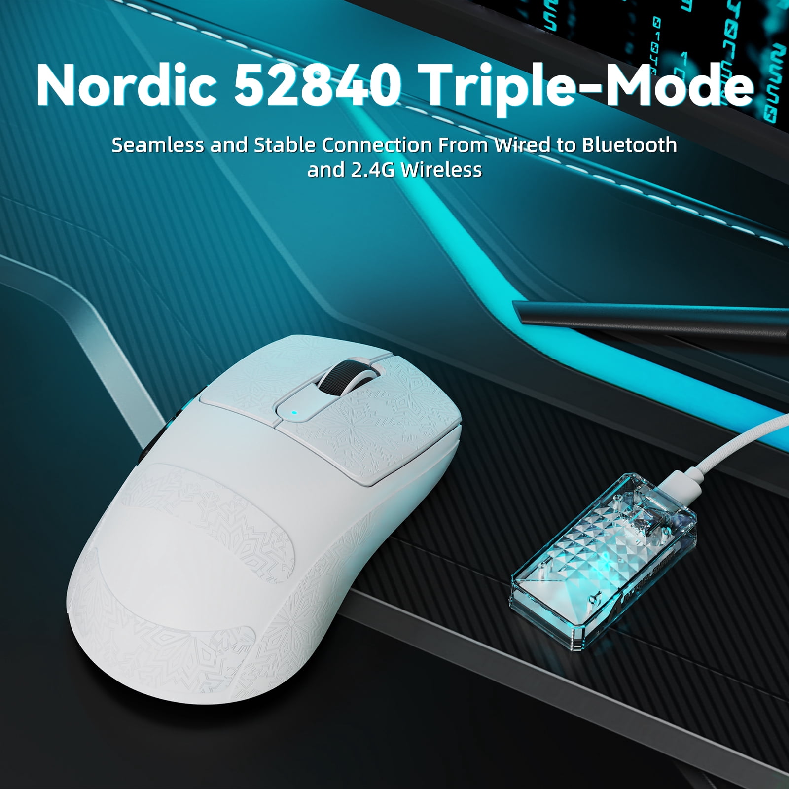ATTACK SHARK V5 Wireless Gaming Mouse with 42000 DPI -PAW3950 MAX Sensor -55g Ultra-Lightweight-Nordic 52840 MCU,Wired/BT/2.4GHz Wirelss Programmable Mouse for PC/Mac