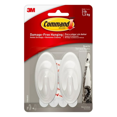 Pole 4 Leg 2 Hook - Command Quartz Terrace Hook, Medium, 2 Hooks, 4 Strips/Pack