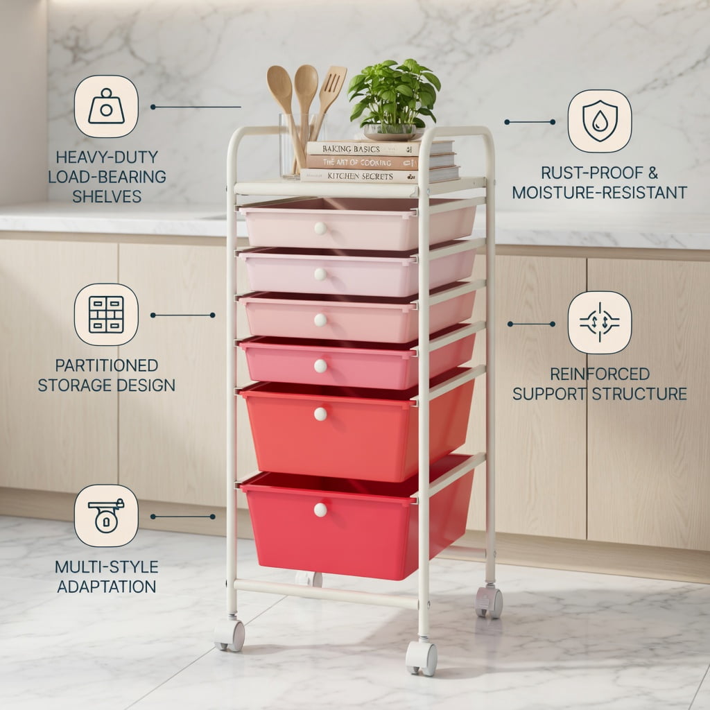 Spaco 6 Drawers Rolling Storage Cart Organizer-Pink, Craft Organizers and Storage, Multipurpose Organizer Cart for Home, Office, School