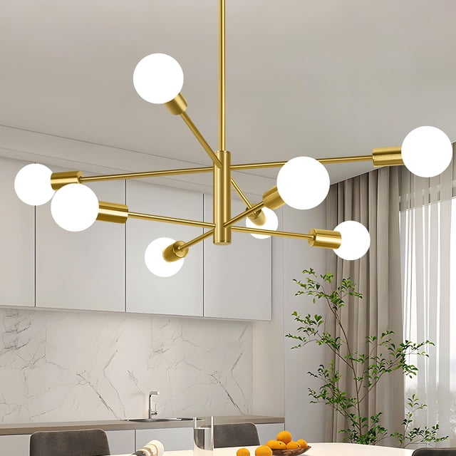 Lámpara Sputnik moderna BeSlowe de 8 luces, color dorado