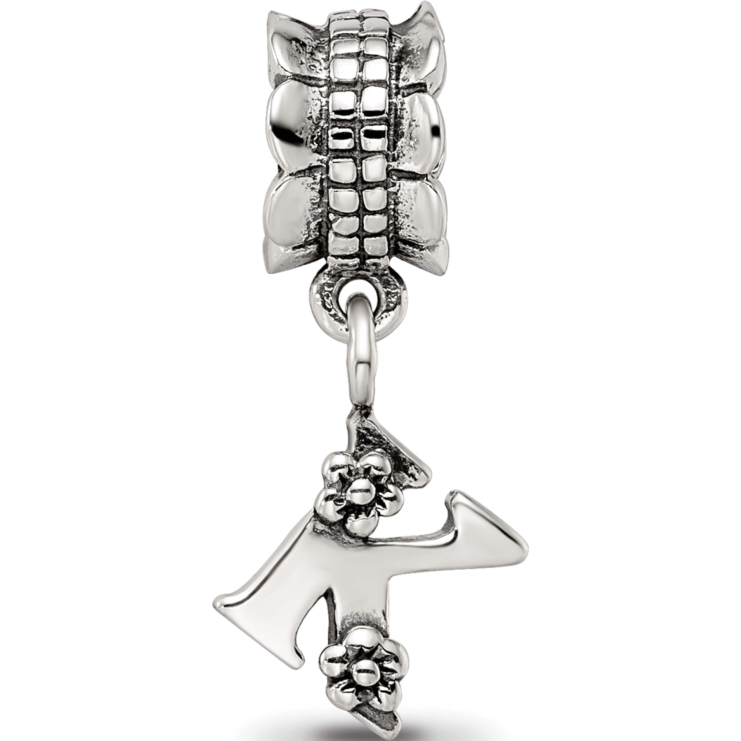 Sterling Silver Reflections Letter K Dangle Bead (19.09 X 6.36) Made In Thailand qrs1400k