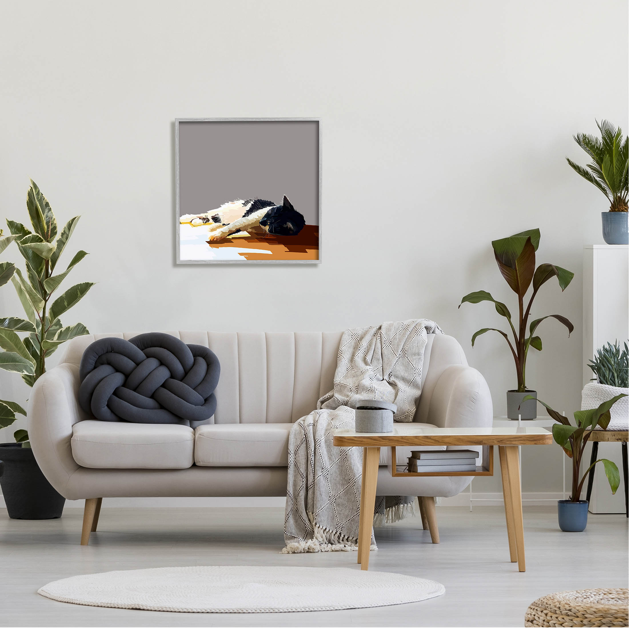 Stupell Industries Restful Cat Lying Down in Sunlight Graphic Art Gray Framed Art Print Wall Art, Design by Emily Kalina