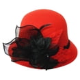 thumbnail image 2 of Women's Wool Felt Hat with Elegant Net Fabric Flower, Round Top Bucket Hat for Women, Vintage Tea Party Hat for Church, Wedding, and Special Occasions - Red, 2 of 4